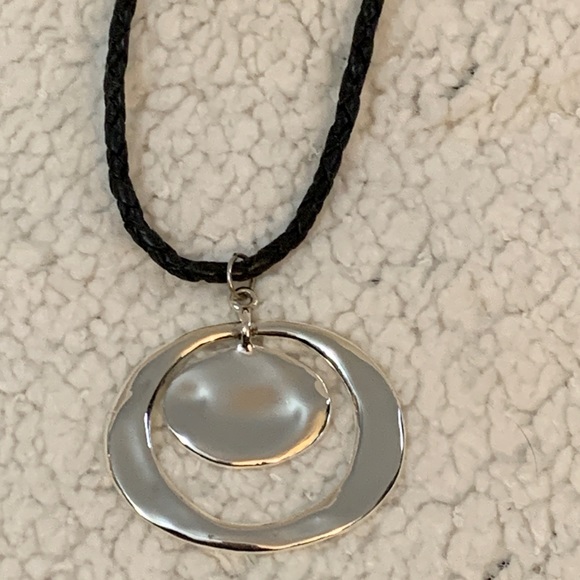 Tanya Creations TC Signed Matte silver-tone Etruscan Disc Dangle pendant - Picture 2 of 5